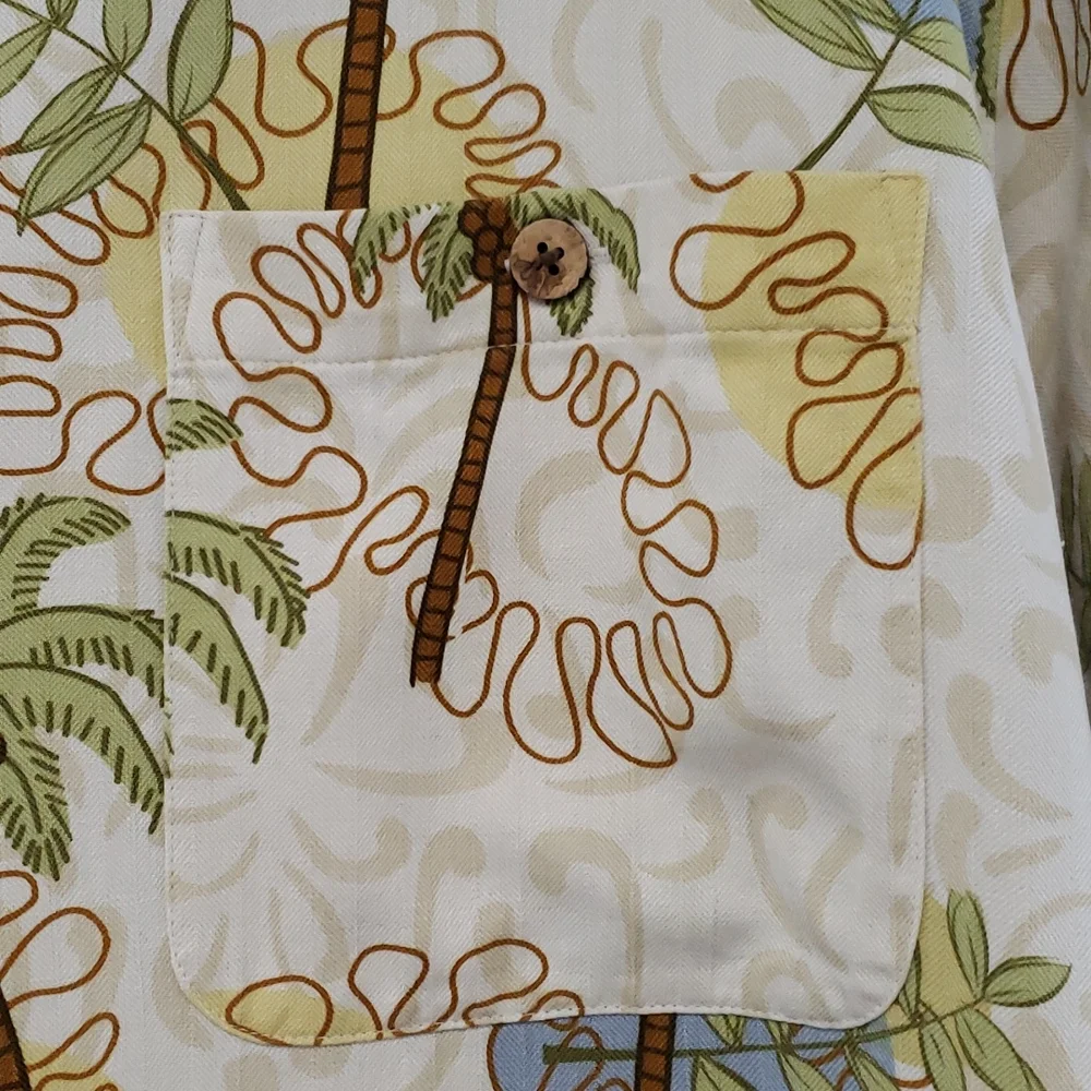 Banana Cabana 100% silk‎ button front shirt size large